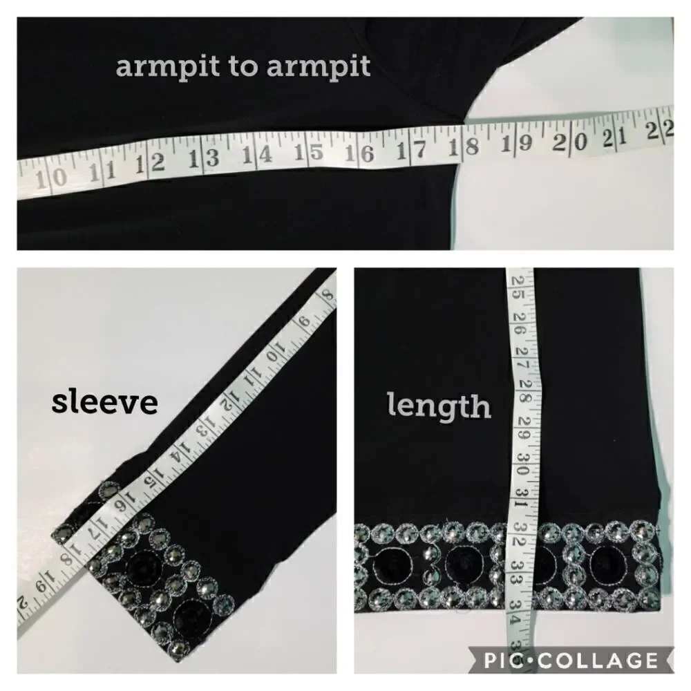 Tiana B. Jewel Embellished Black Shift Dress Crew Neck Long Sleeve Women Size 8P - Picture 10 of 12